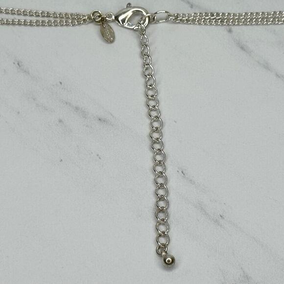 Chico's Blue Cabochon Double Strand Long Silver Tone Chain Link Station Necklace - Picture 3 of 16